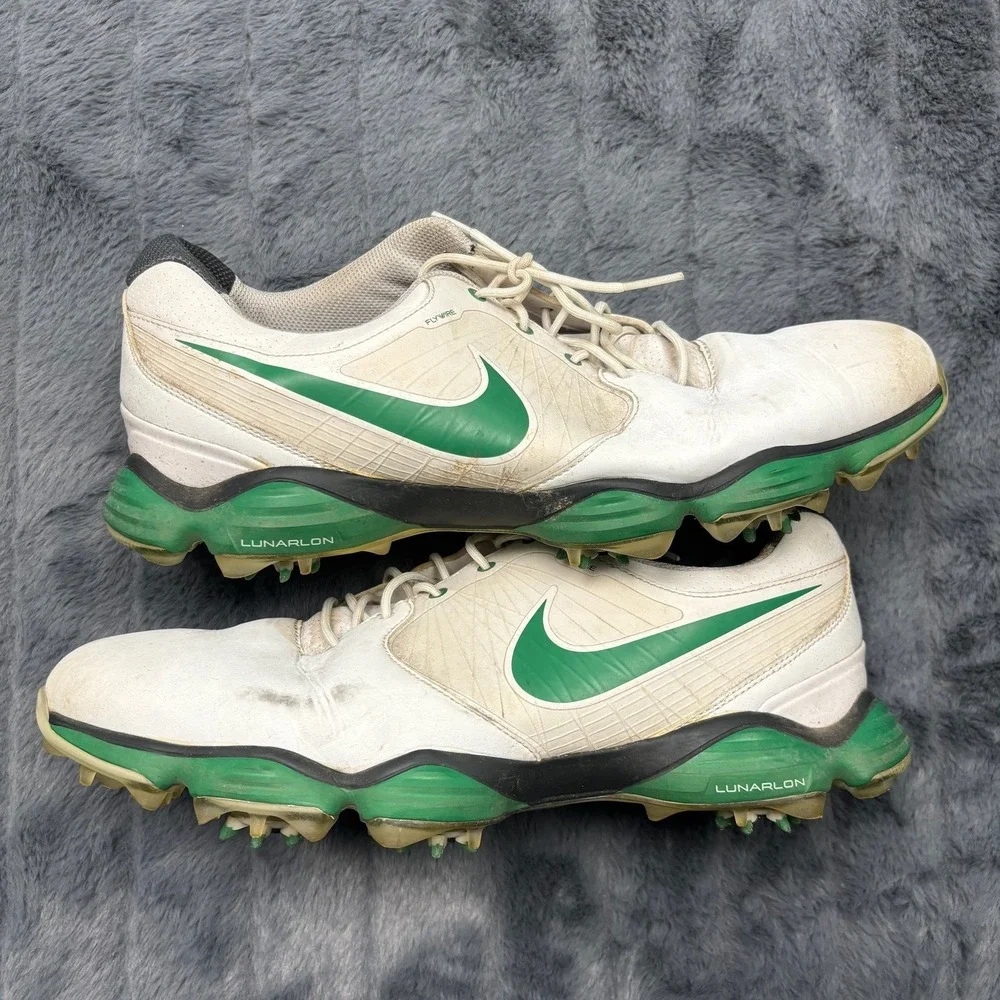 Nike Lunar Control 2 White Venom Green Golf Shoes Spikes 628574-105 Mens 9